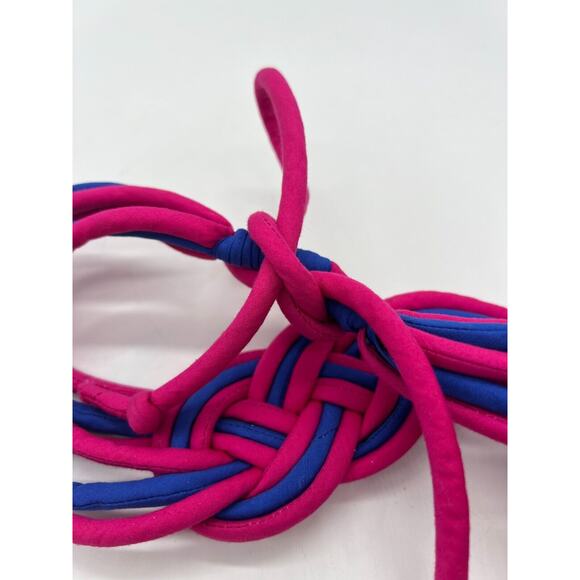80's Bright Fabric Belt Braided Blue Pink Knotted Woven SM-MD Adj. - Picture 3 of 5
